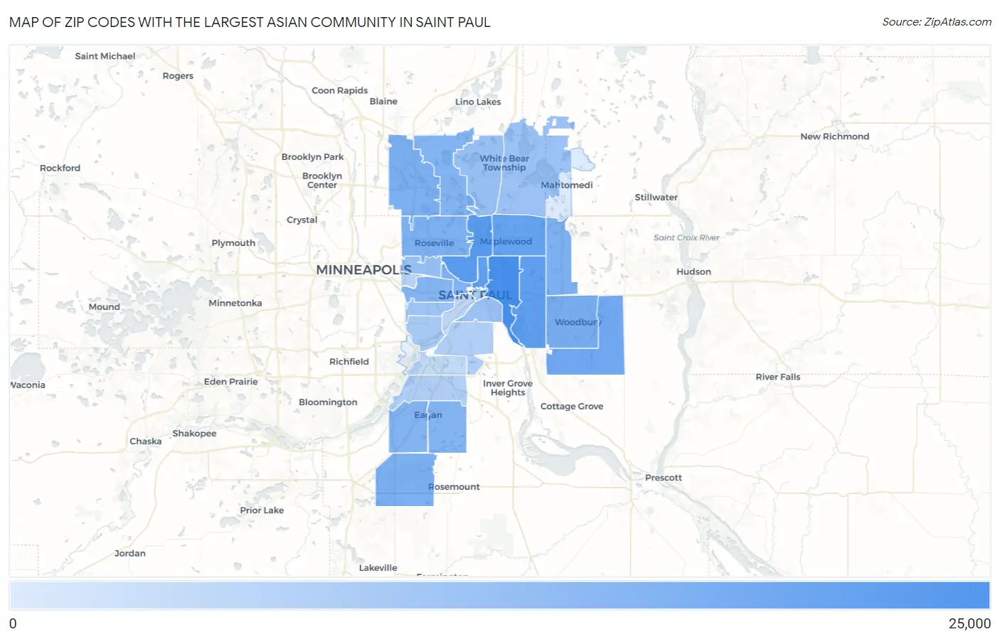 Zip Codes with the Largest Asian Community in Saint Paul Map