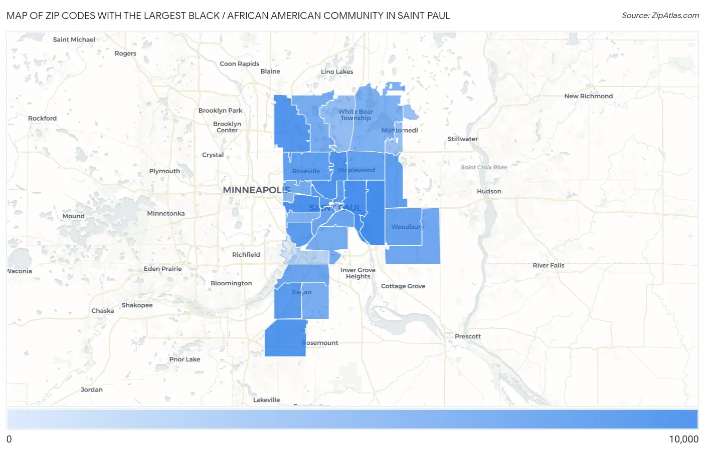 Zip Codes with the Largest Black / African American Community in Saint Paul Map