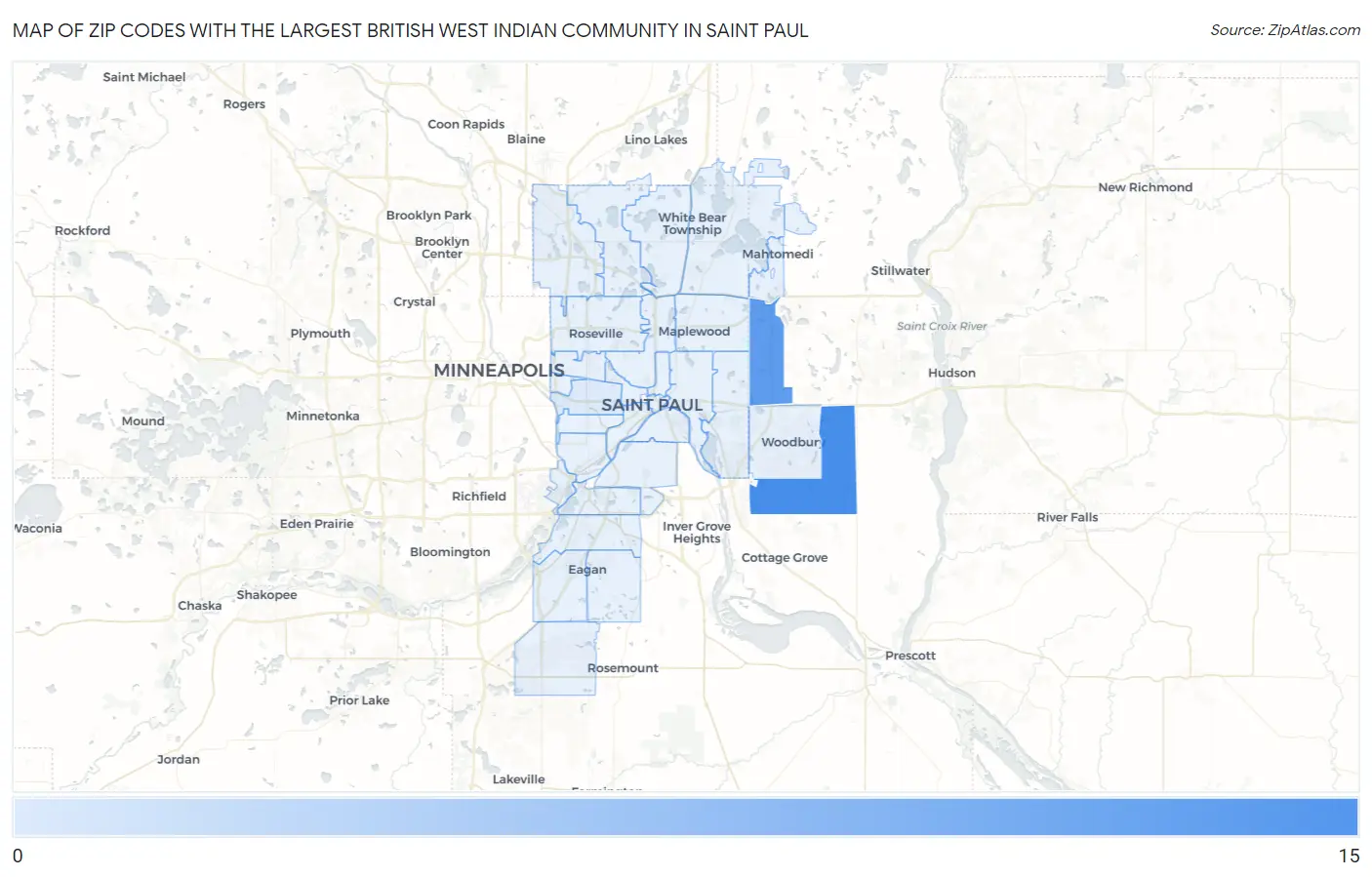 Zip Codes with the Largest British West Indian Community in Saint Paul Map