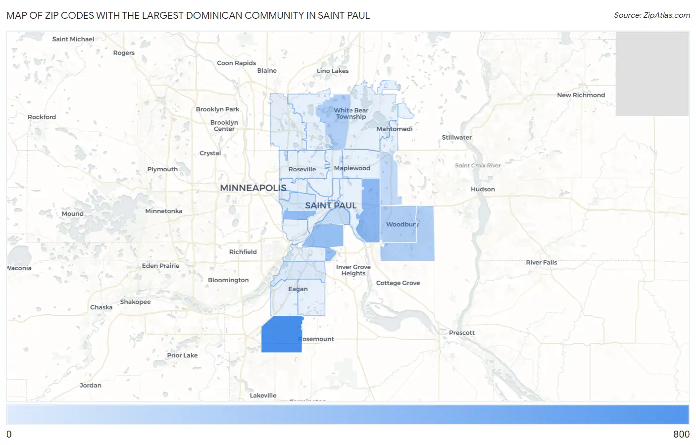 Zip Codes with the Largest Dominican Community in Saint Paul Map