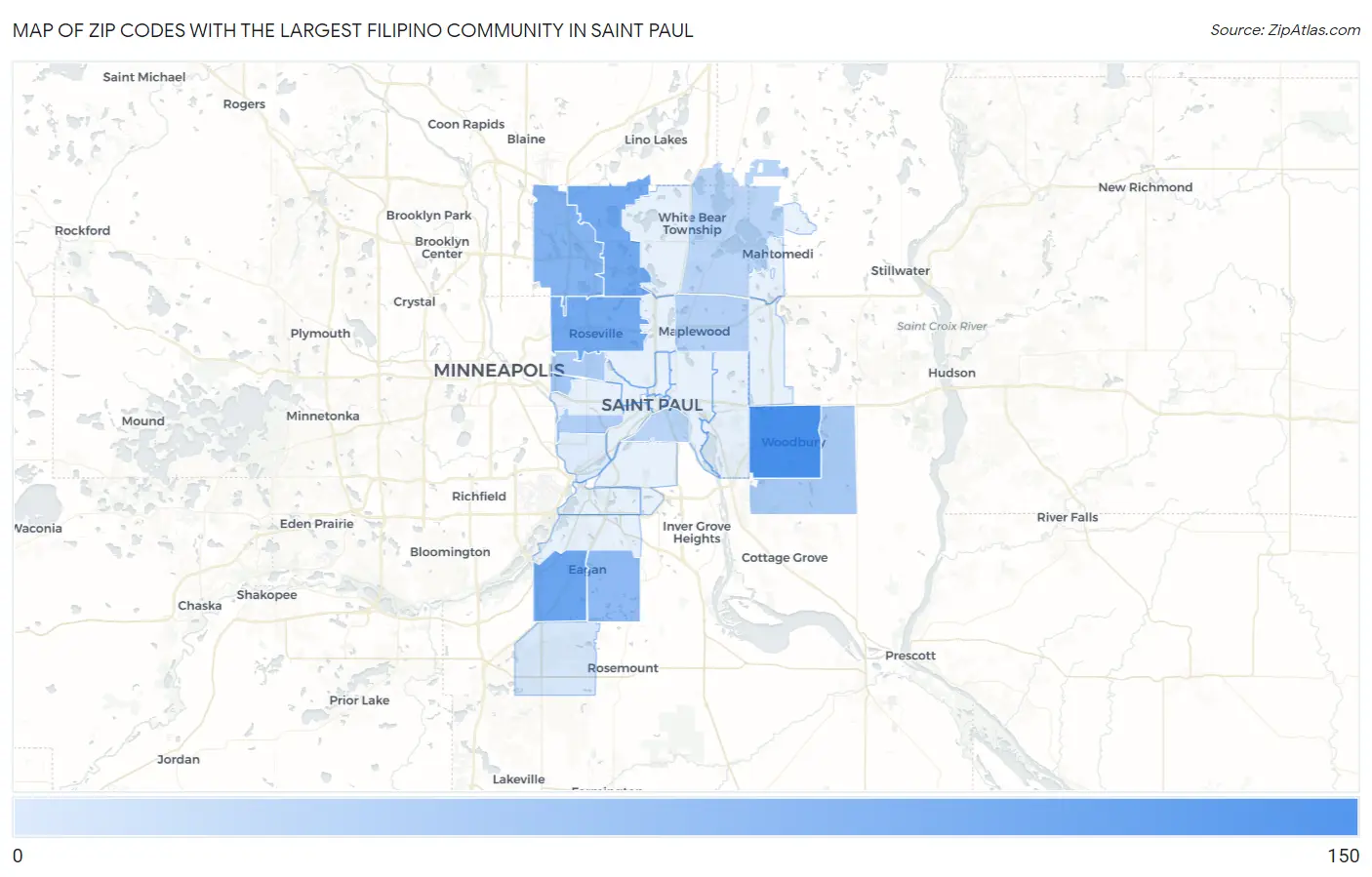 Zip Codes with the Largest Filipino Community in Saint Paul Map