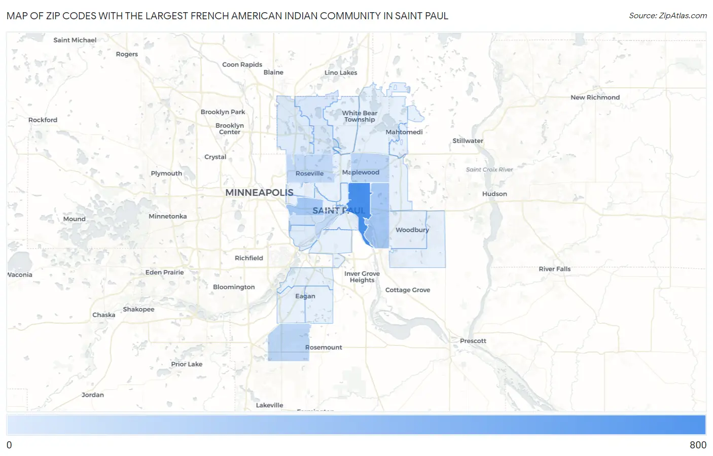 Zip Codes with the Largest French American Indian Community in Saint Paul Map