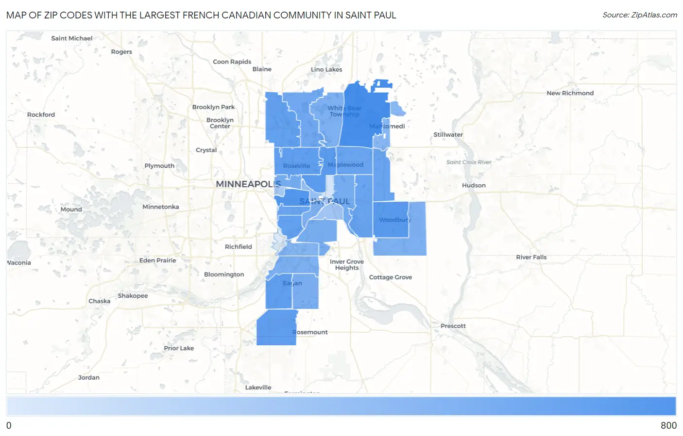 Zip Codes with the Largest French Canadian Community in Saint Paul Map
