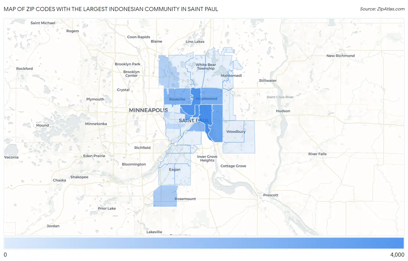 Zip Codes with the Largest Indonesian Community in Saint Paul Map