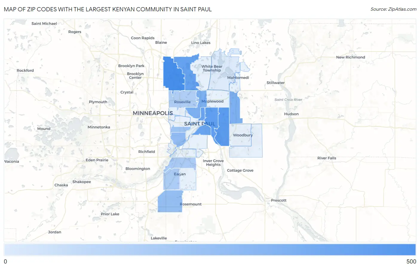 Zip Codes with the Largest Kenyan Community in Saint Paul Map