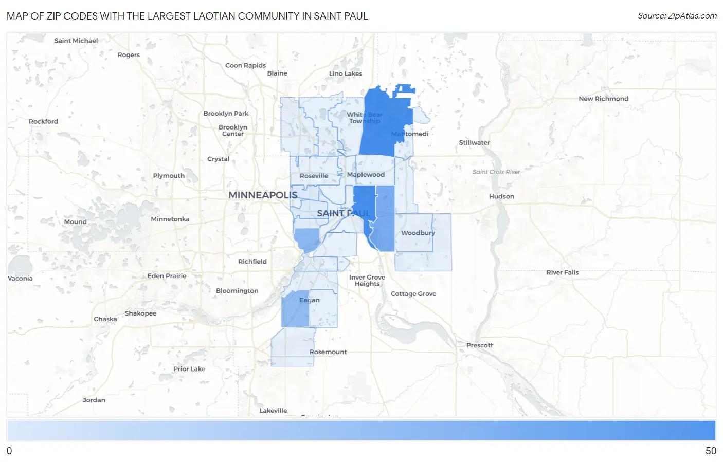 Zip Codes with the Largest Laotian Community in Saint Paul Map