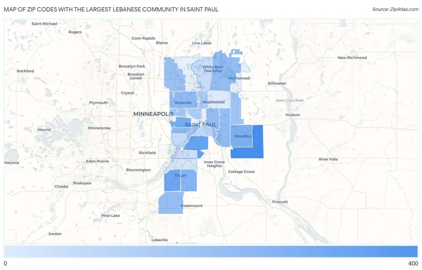 Zip Codes with the Largest Lebanese Community in Saint Paul Map