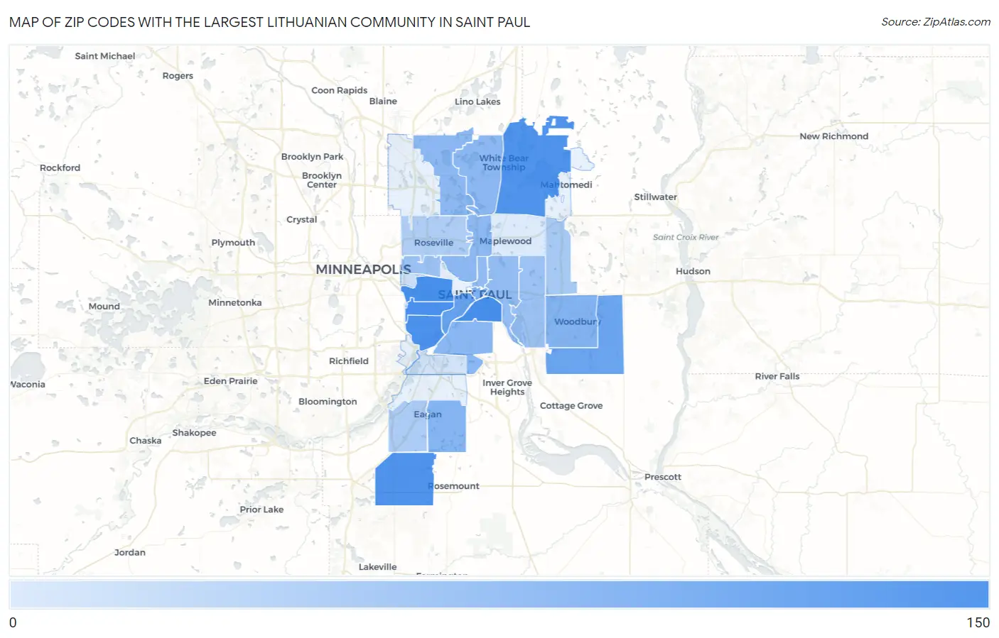 Zip Codes with the Largest Lithuanian Community in Saint Paul Map