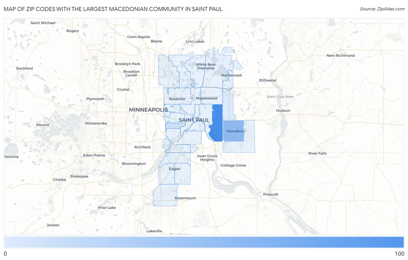 Zip Codes with the Largest Macedonian Community in Saint Paul Map