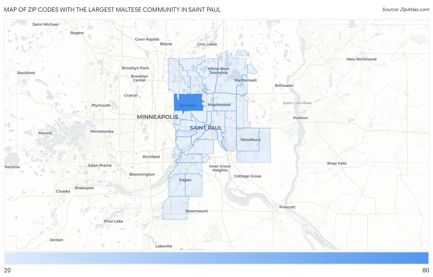 Zip Codes with the Largest Maltese Community in Saint Paul Map