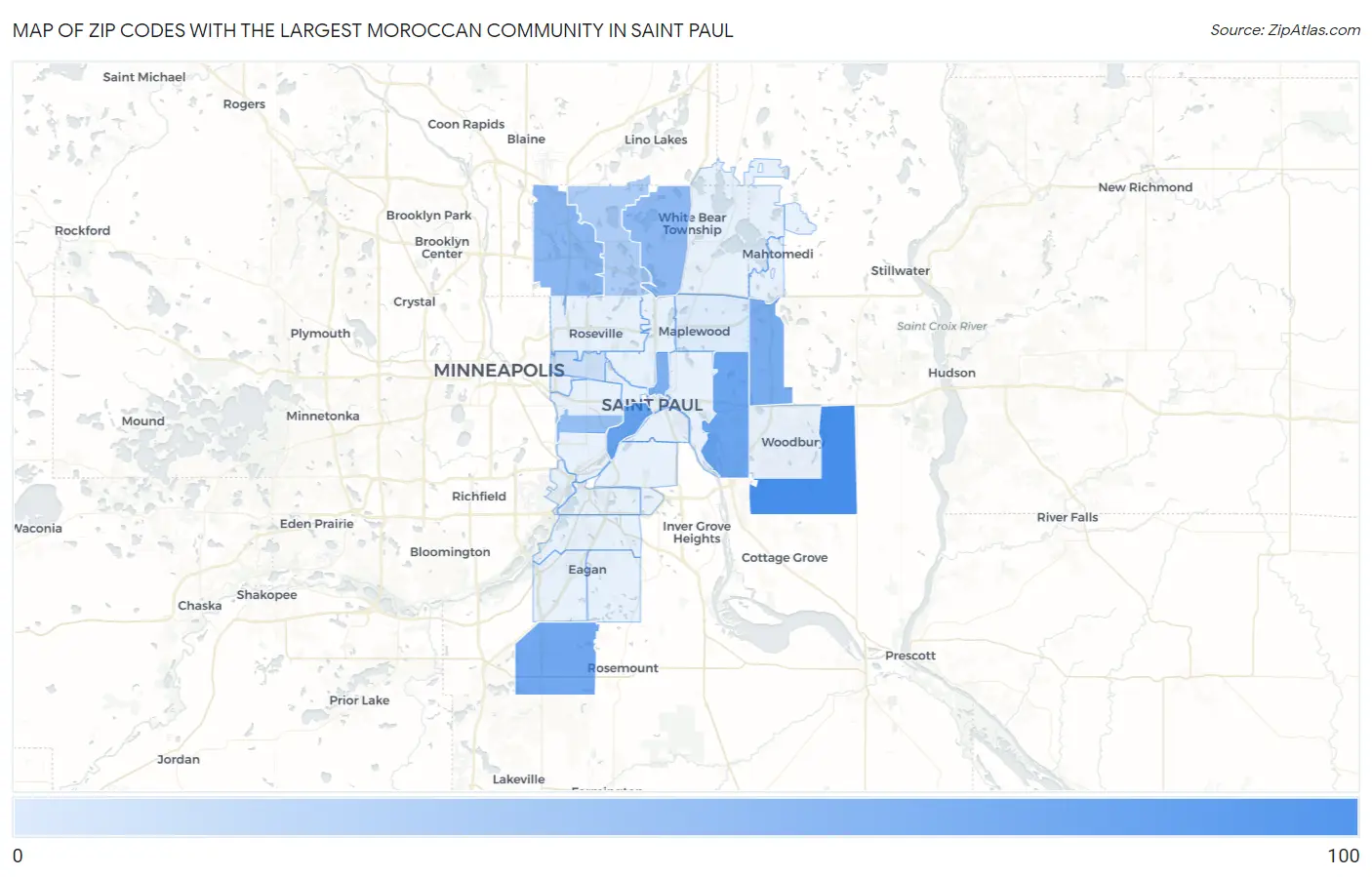 Zip Codes with the Largest Moroccan Community in Saint Paul Map