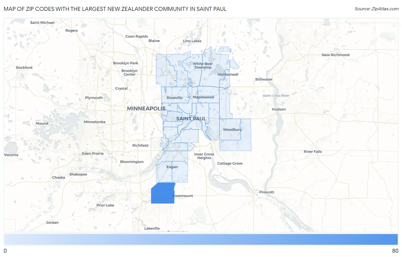 Zip Codes with the Largest New Zealander Community in Saint Paul Map