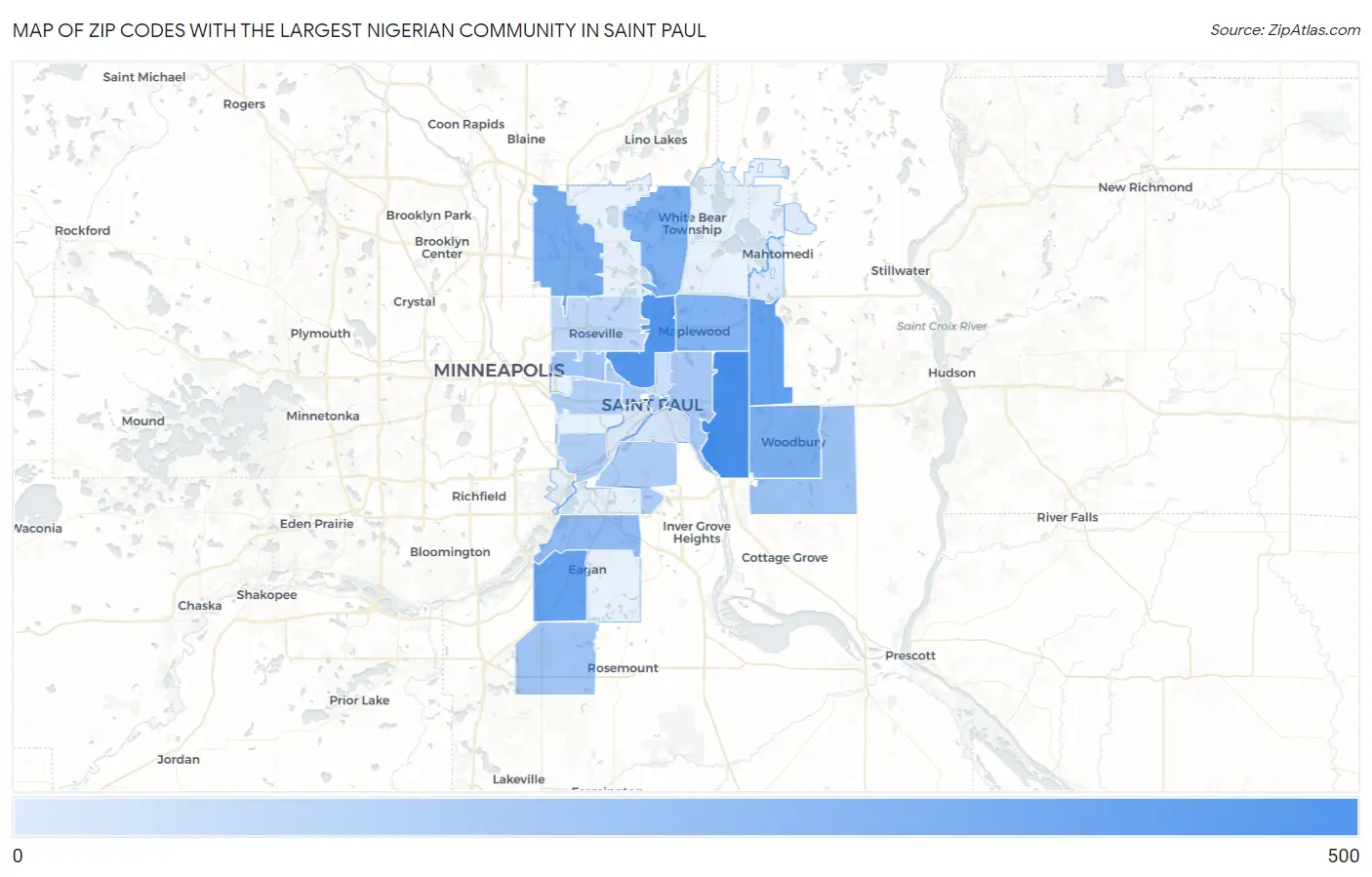 Zip Codes with the Largest Nigerian Community in Saint Paul Map