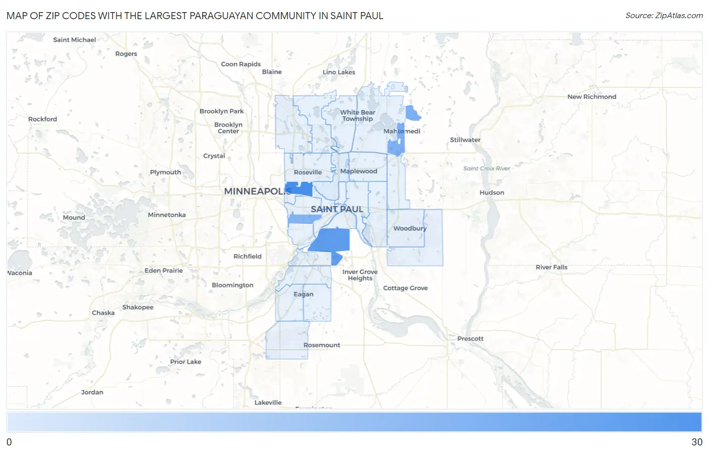 Zip Codes with the Largest Paraguayan Community in Saint Paul Map