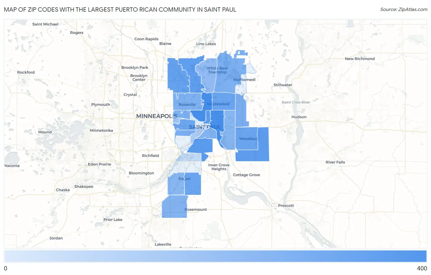 Zip Codes with the Largest Puerto Rican Community in Saint Paul Map