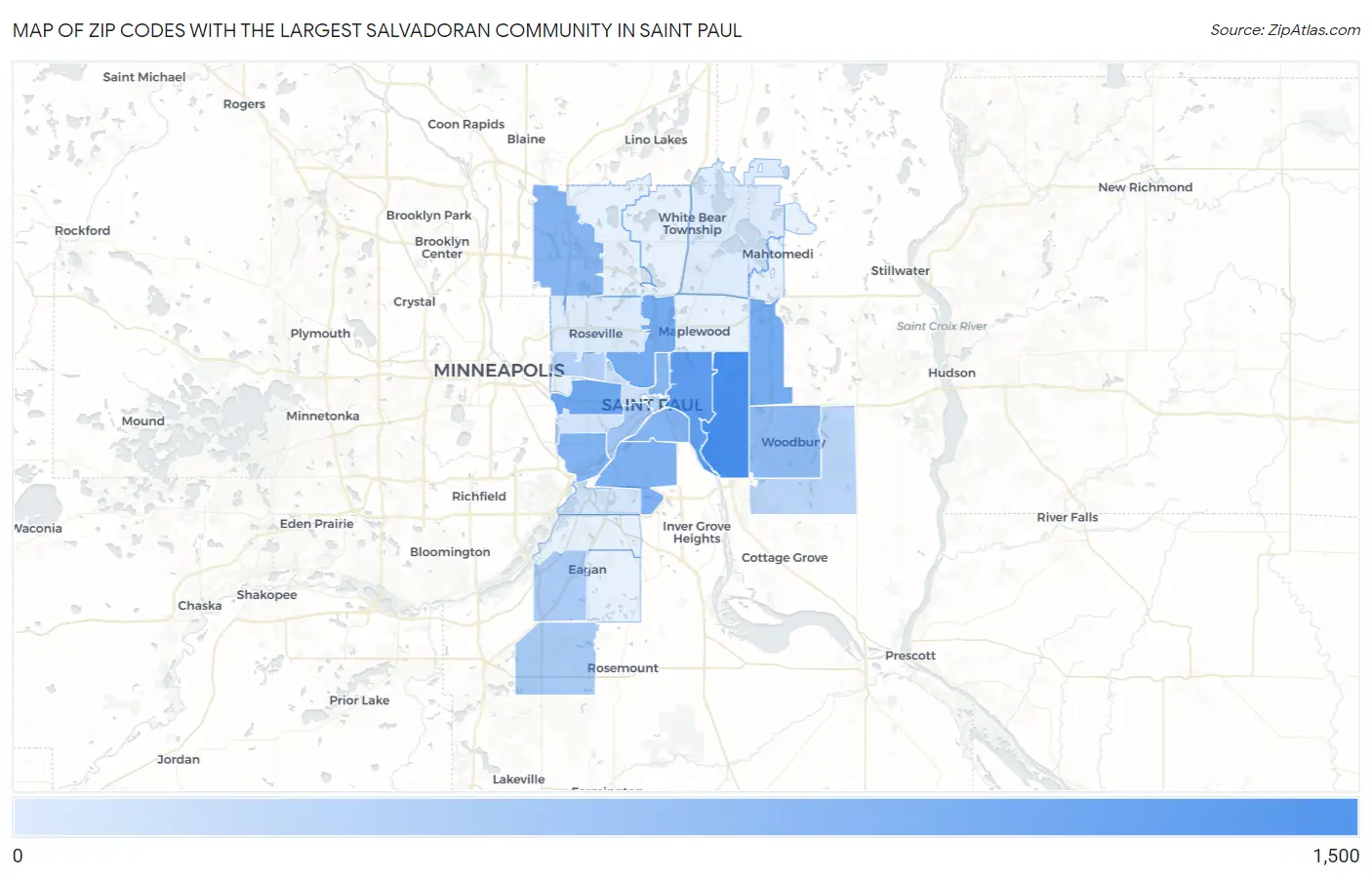 Zip Codes with the Largest Salvadoran Community in Saint Paul Map