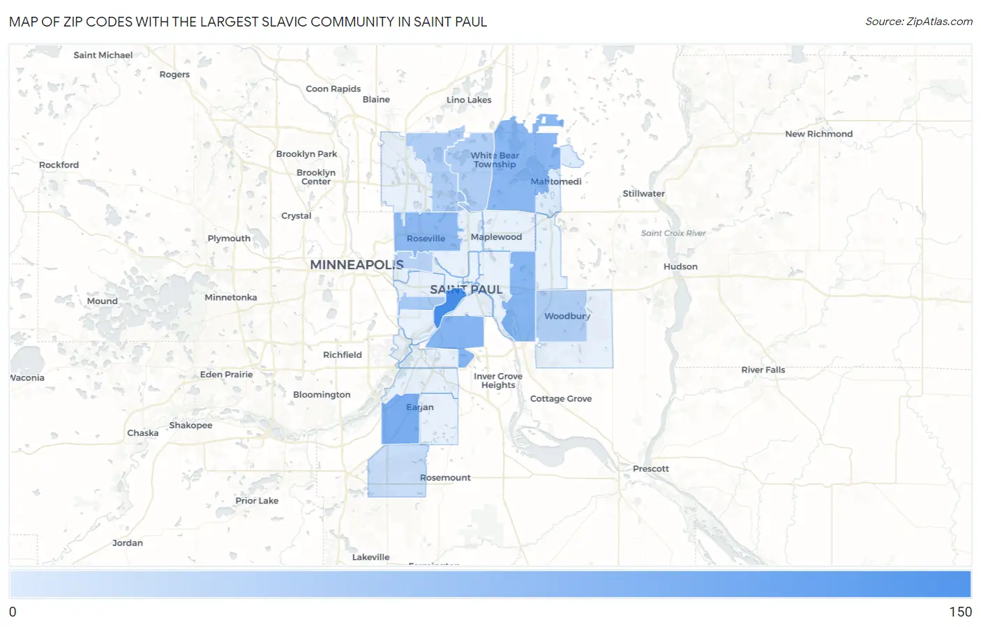 Zip Codes with the Largest Slavic Community in Saint Paul Map