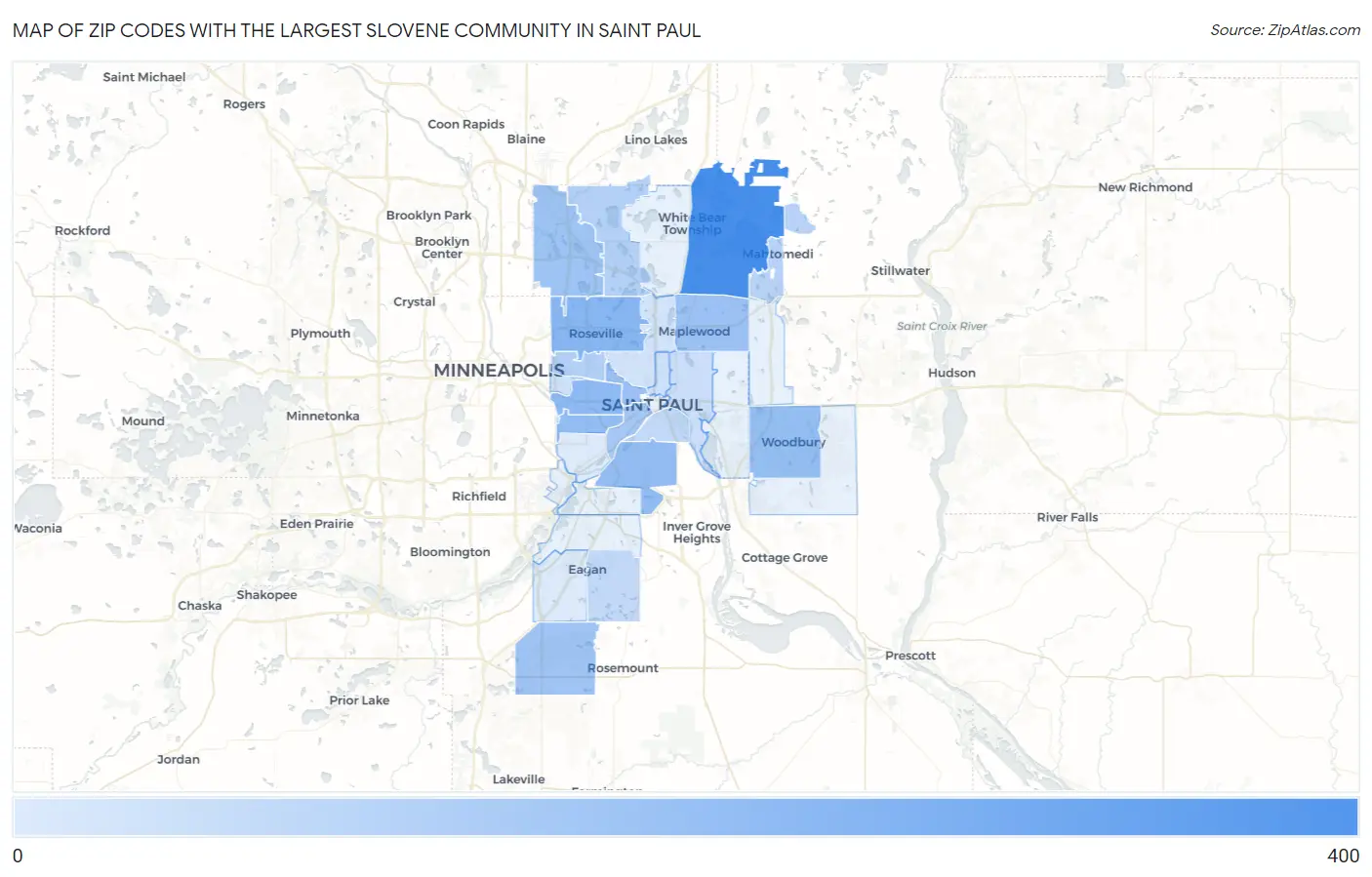 Zip Codes with the Largest Slovene Community in Saint Paul Map