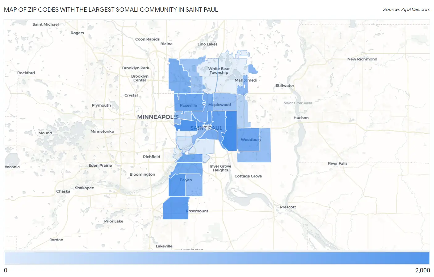 Zip Codes with the Largest Somali Community in Saint Paul Map
