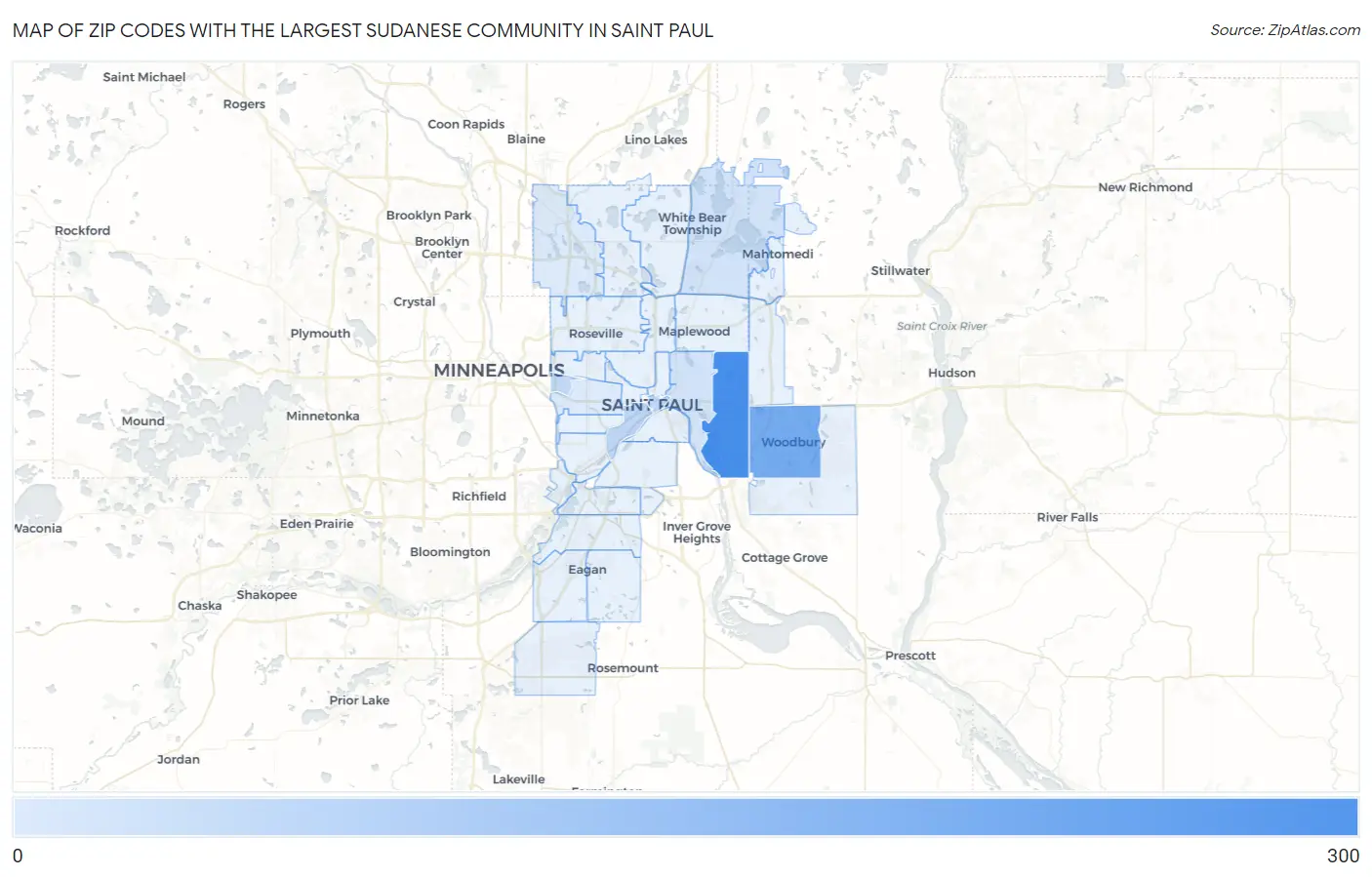 Zip Codes with the Largest Sudanese Community in Saint Paul Map
