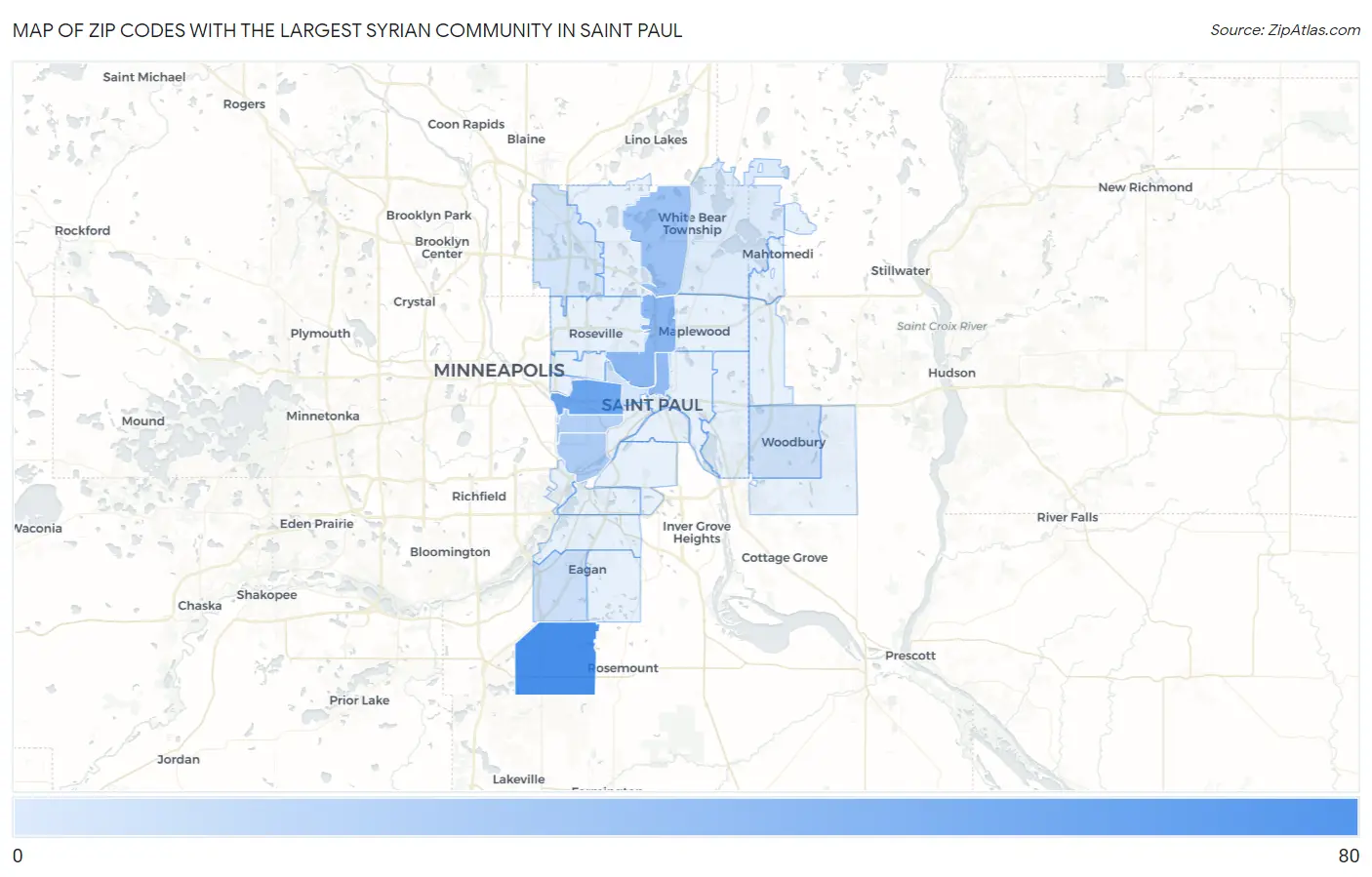 Zip Codes with the Largest Syrian Community in Saint Paul Map