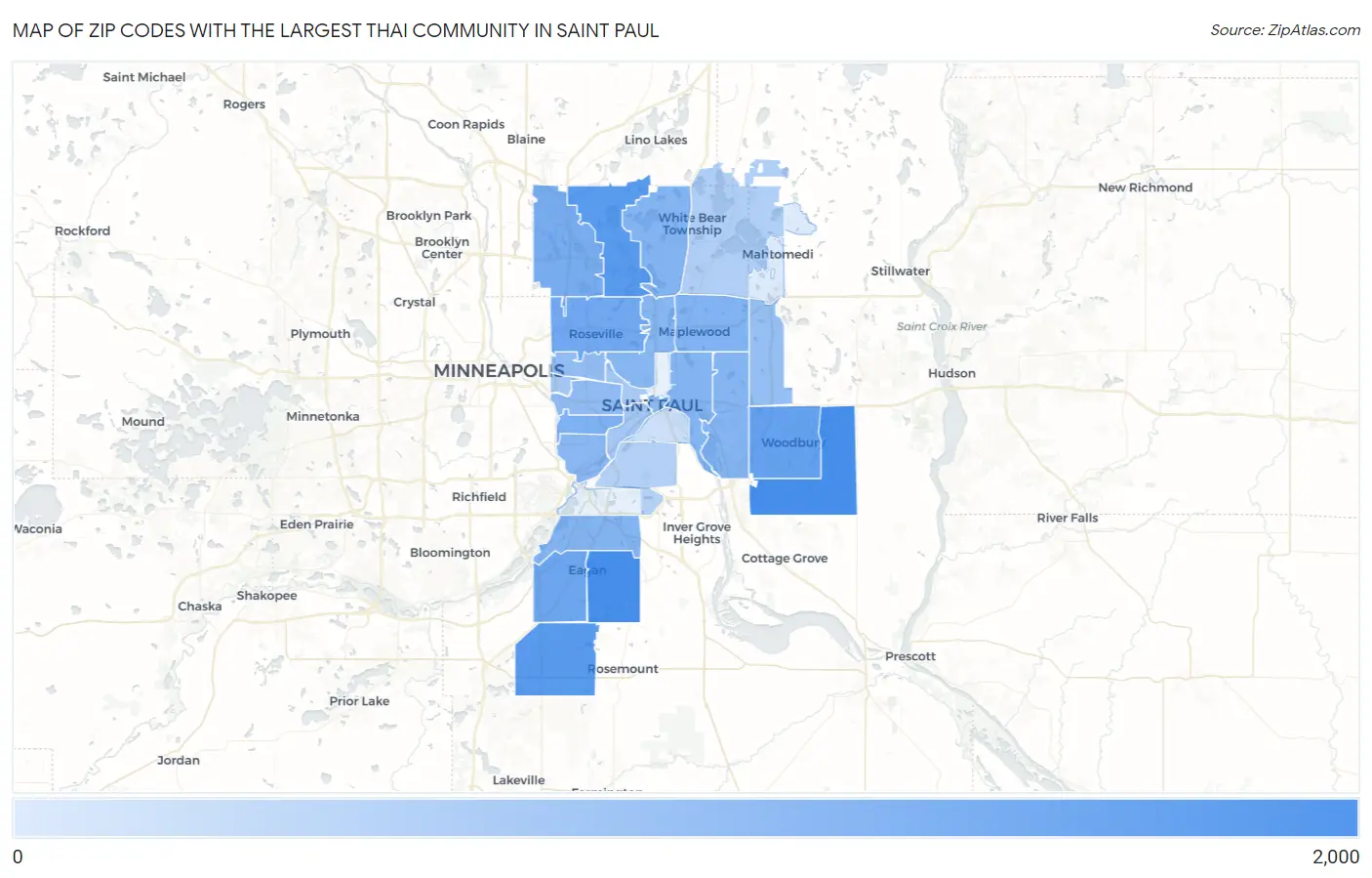 Zip Codes with the Largest Thai Community in Saint Paul Map