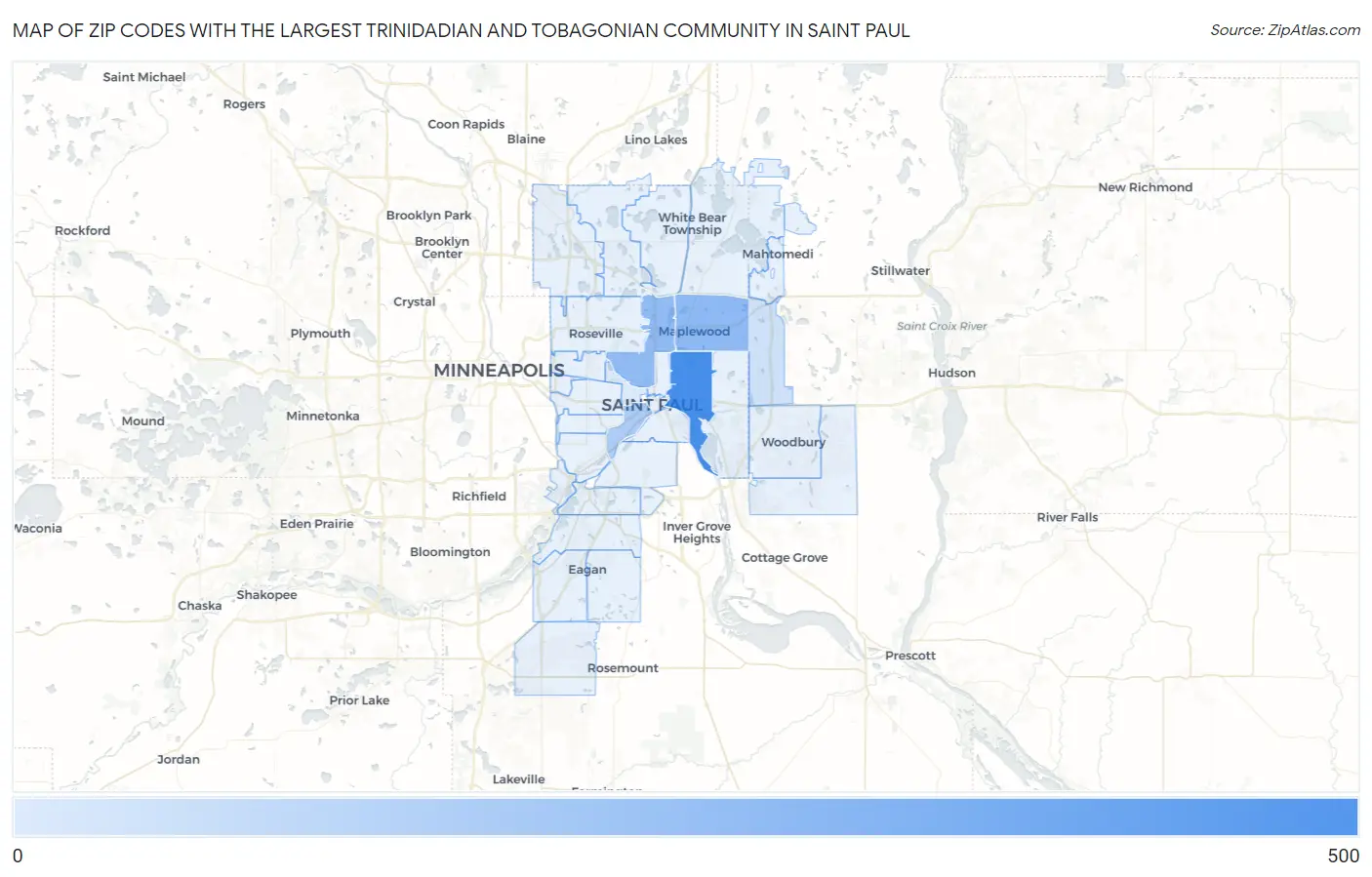 Zip Codes with the Largest Trinidadian and Tobagonian Community in Saint Paul Map