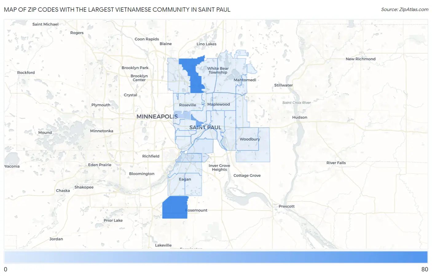 Zip Codes with the Largest Vietnamese Community in Saint Paul Map