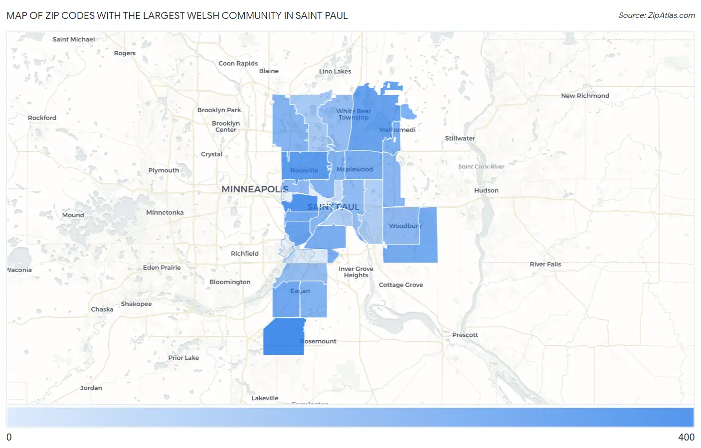 Zip Codes with the Largest Welsh Community in Saint Paul Map