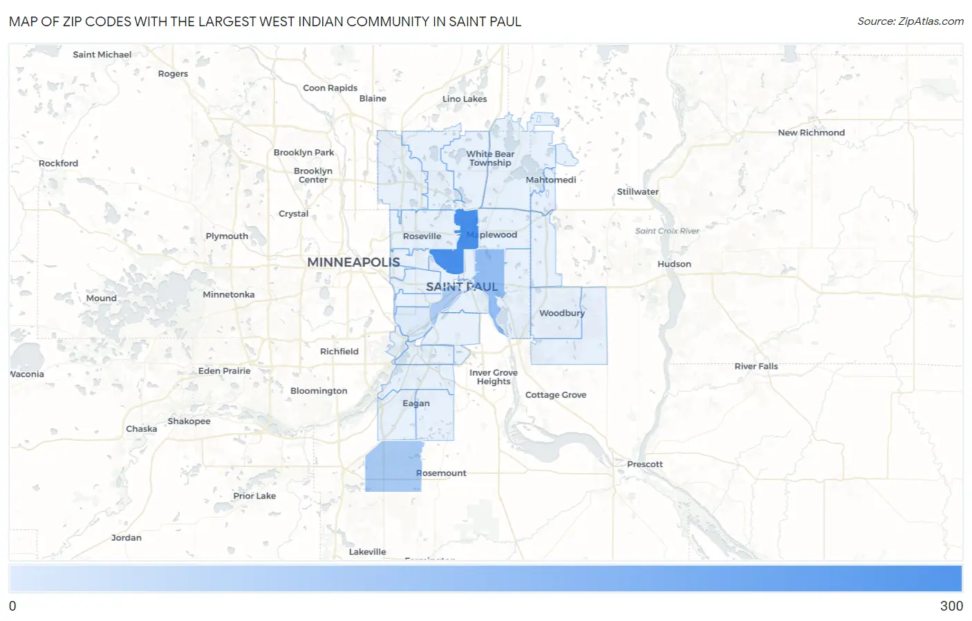 Zip Codes with the Largest West Indian Community in Saint Paul Map