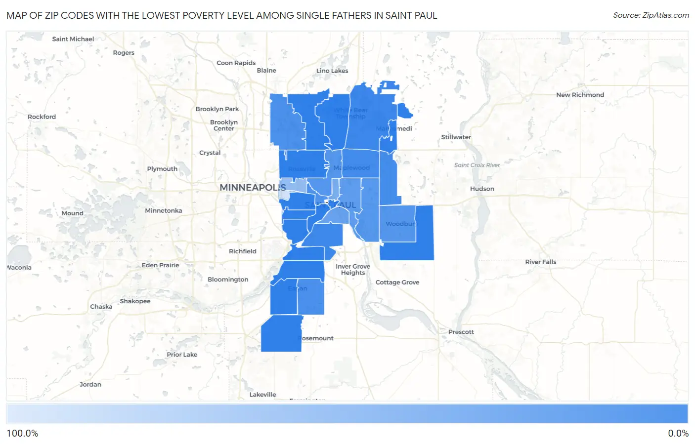 Zip Codes with the Lowest Poverty Level Among Single Fathers in Saint Paul Map