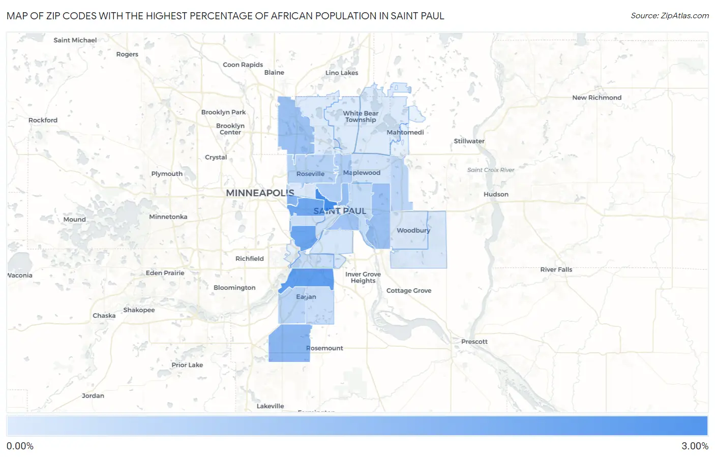 Zip Codes with the Highest Percentage of African Population in Saint Paul Map