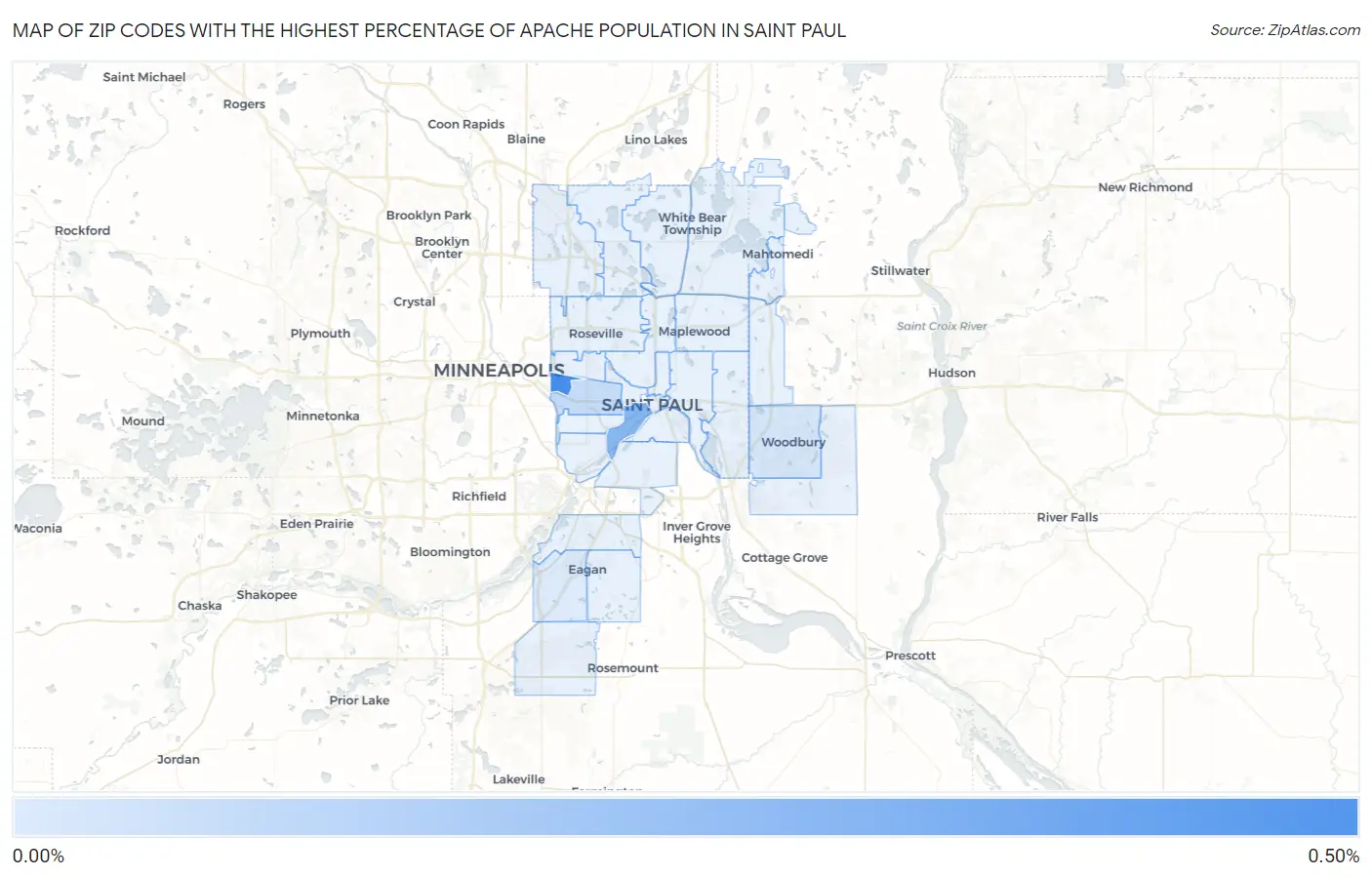 Zip Codes with the Highest Percentage of Apache Population in Saint Paul Map