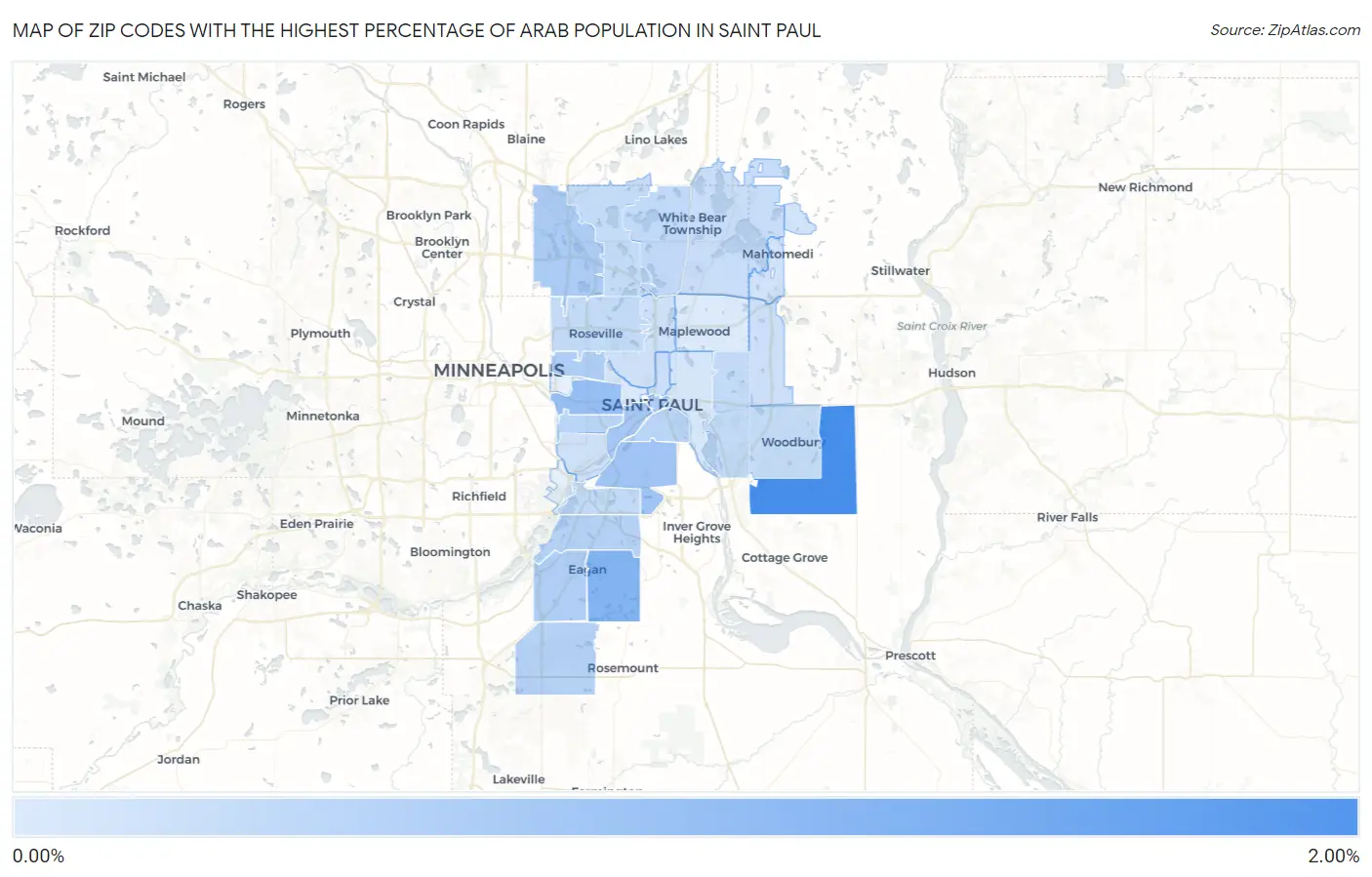 Zip Codes with the Highest Percentage of Arab Population in Saint Paul Map
