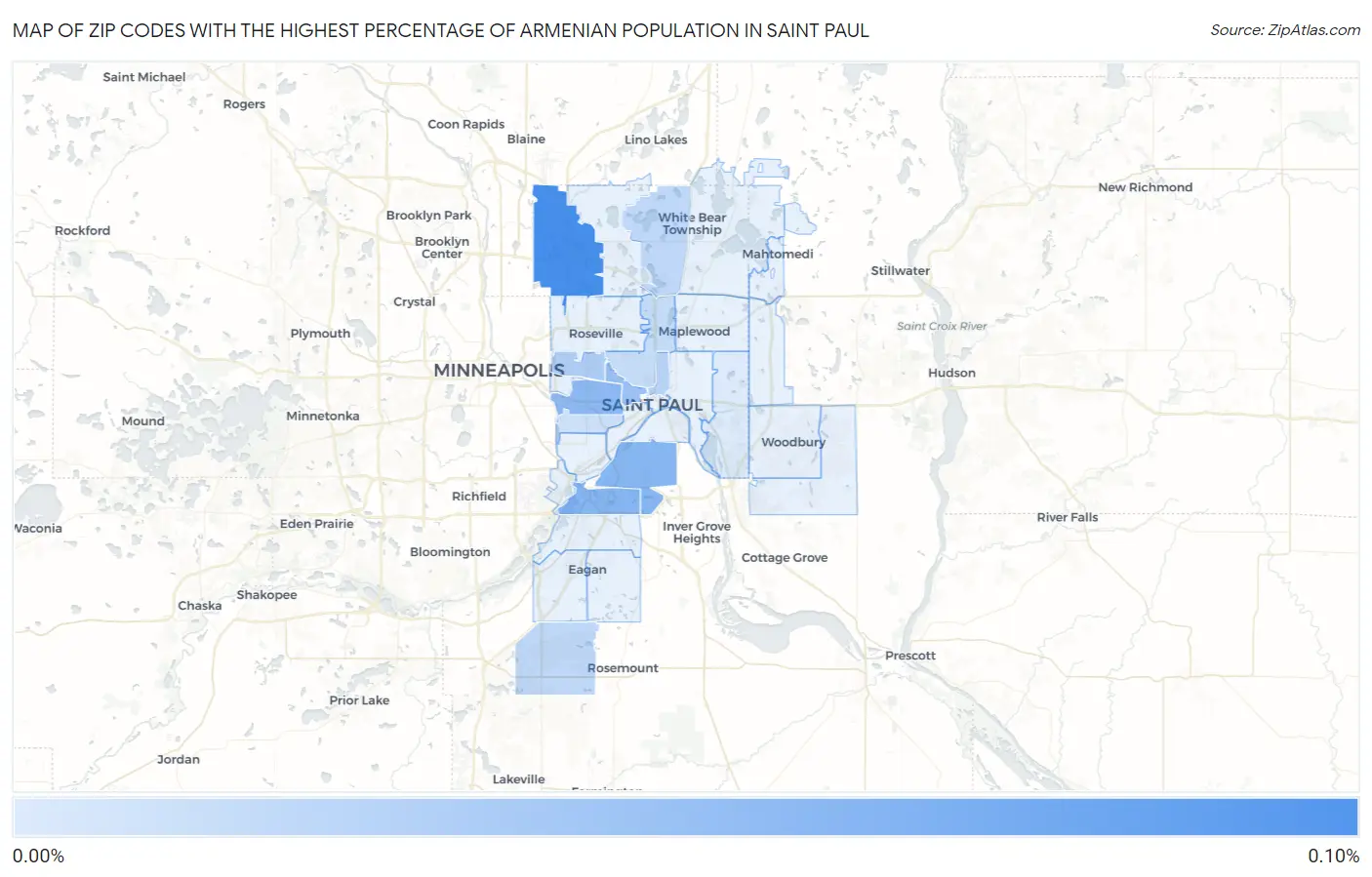 Zip Codes with the Highest Percentage of Armenian Population in Saint Paul Map
