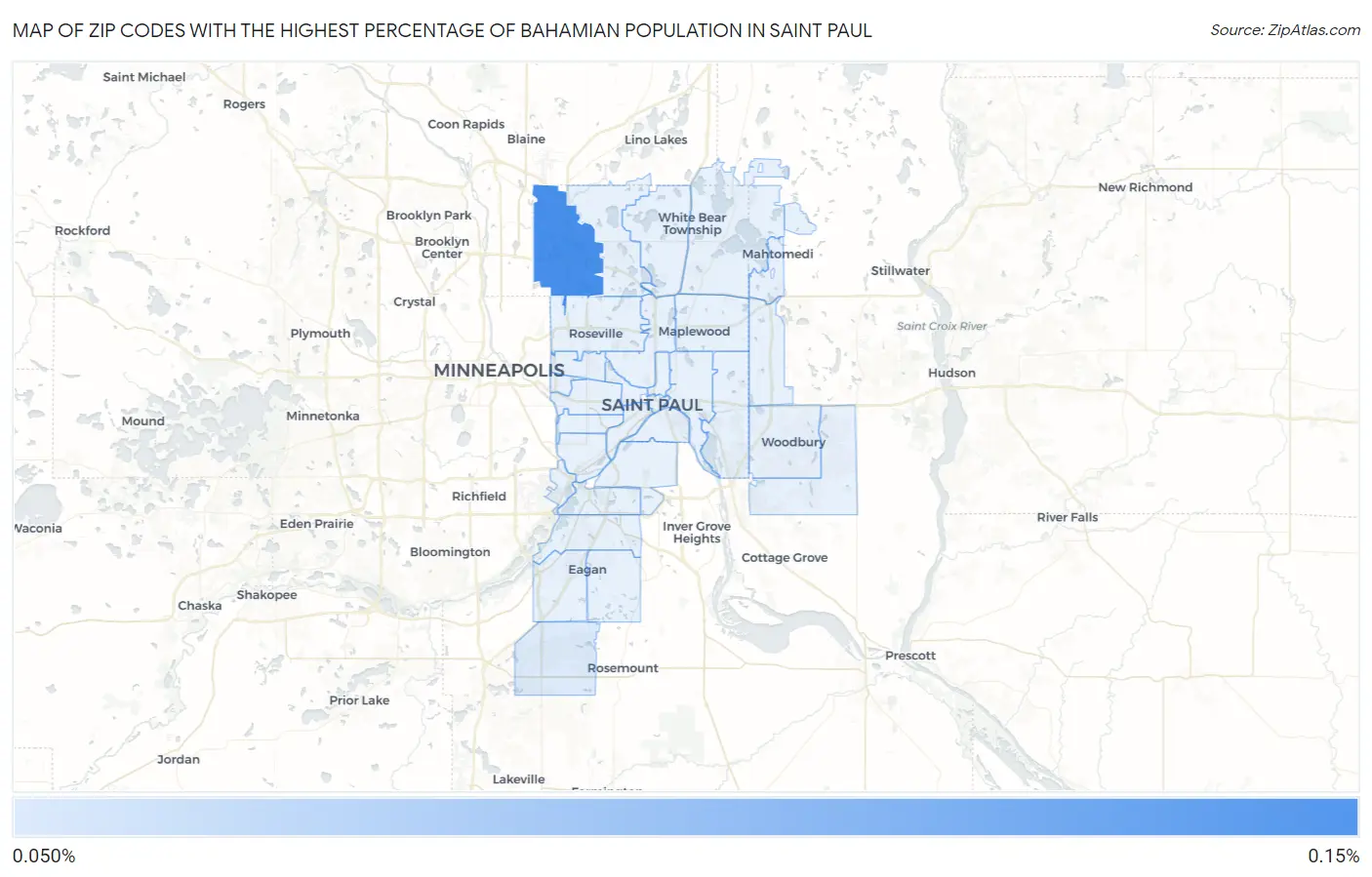 Zip Codes with the Highest Percentage of Bahamian Population in Saint Paul Map