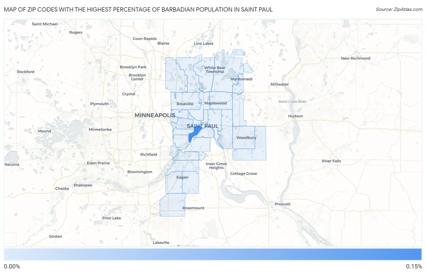 Zip Codes with the Highest Percentage of Barbadian Population in Saint Paul Map