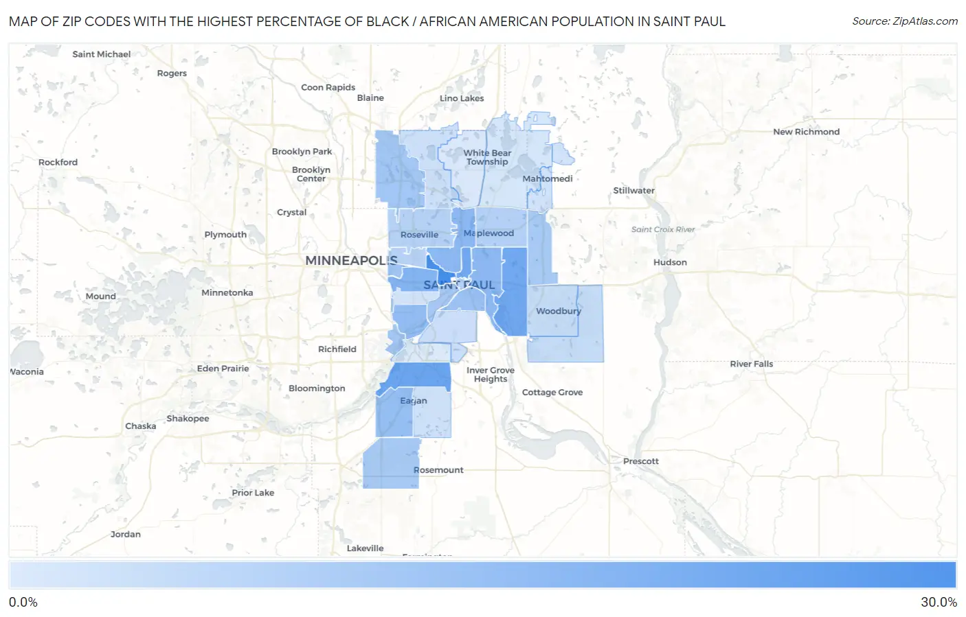 Zip Codes with the Highest Percentage of Black / African American Population in Saint Paul Map