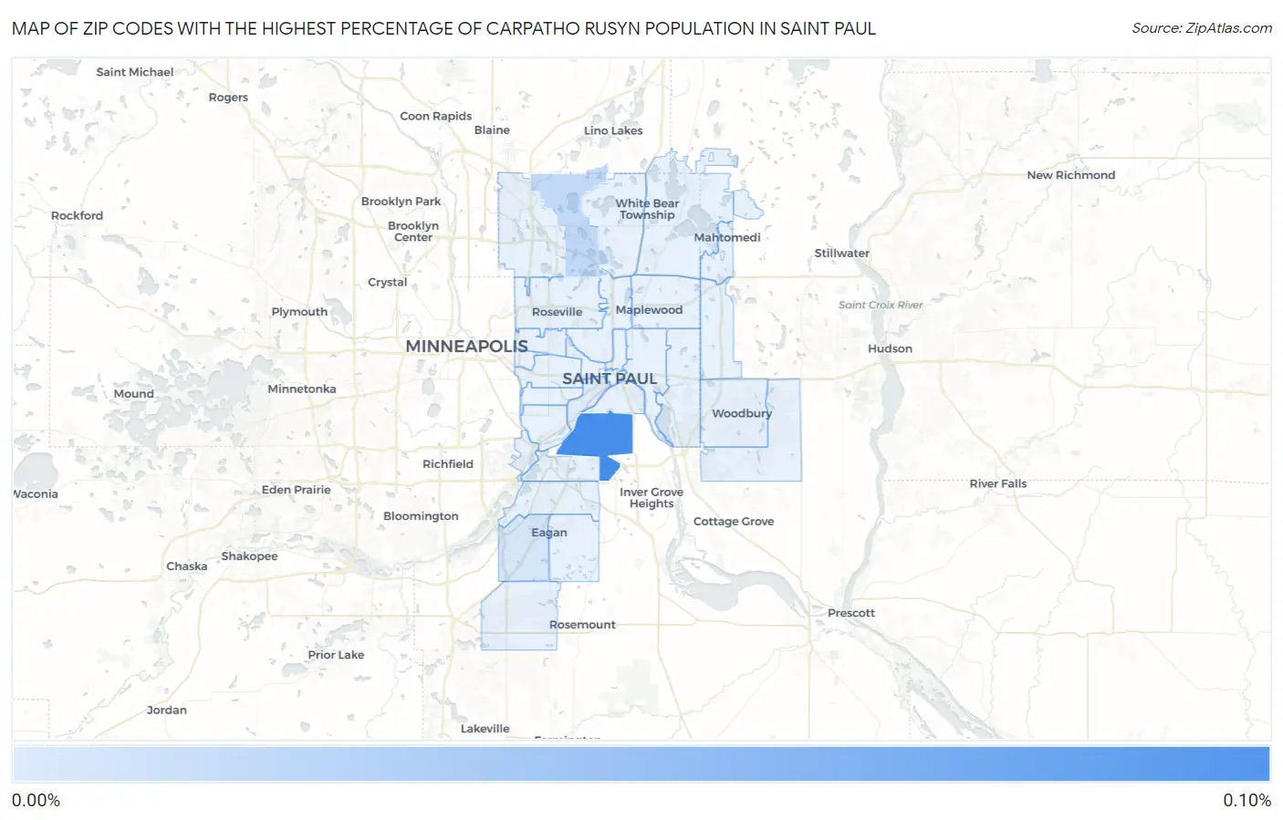 Zip Codes with the Highest Percentage of Carpatho Rusyn Population in Saint Paul Map