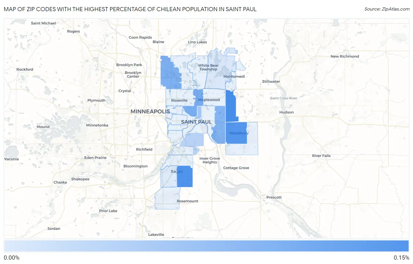 Zip Codes with the Highest Percentage of Chilean Population in Saint Paul Map