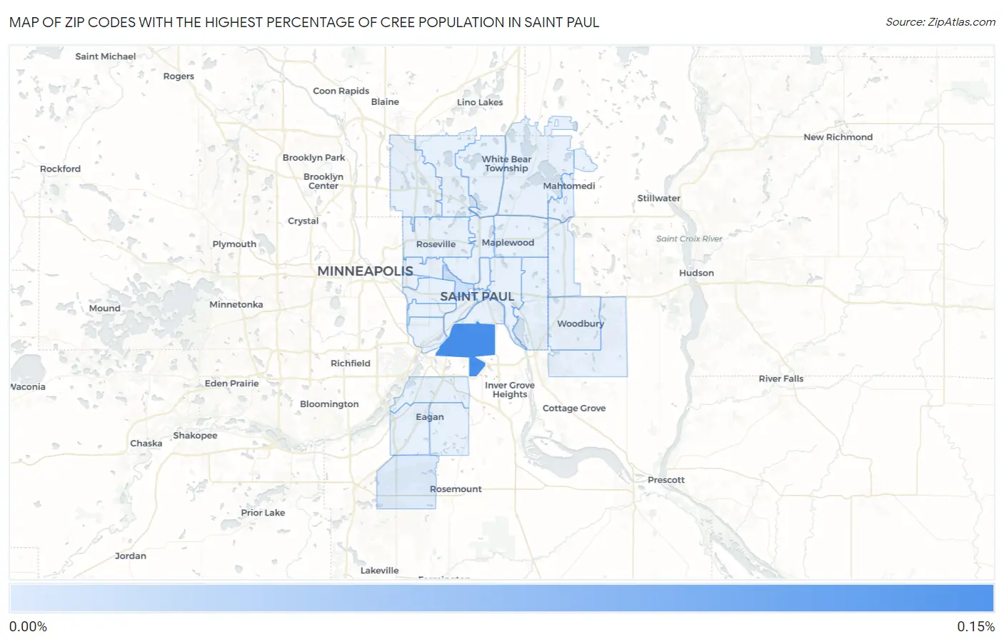 Zip Codes with the Highest Percentage of Cree Population in Saint Paul Map