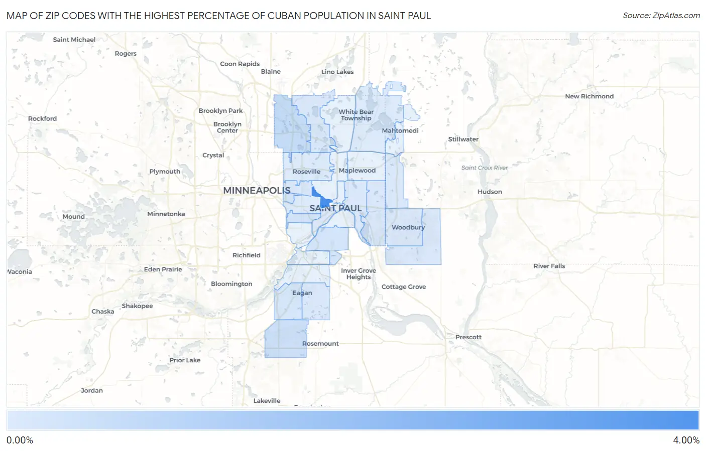 Zip Codes with the Highest Percentage of Cuban Population in Saint Paul Map