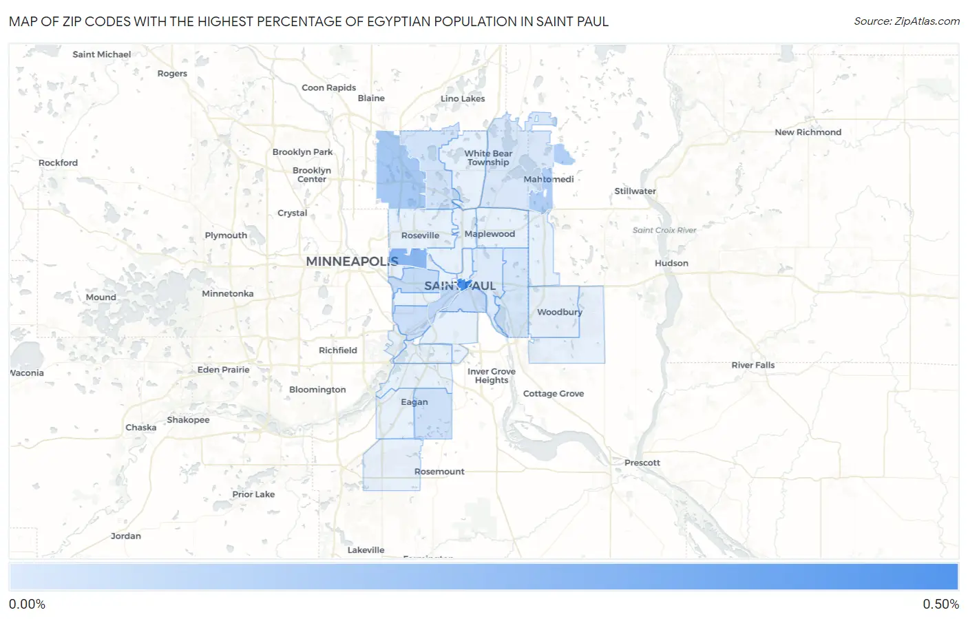 Zip Codes with the Highest Percentage of Egyptian Population in Saint Paul Map