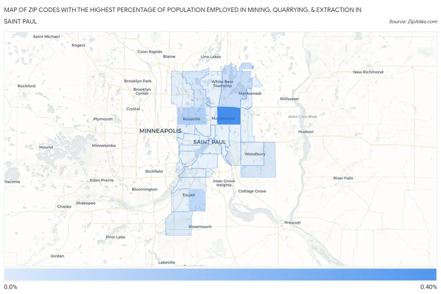 Zip Codes with the Highest Percentage of Population Employed in Mining, Quarrying, & Extraction in Saint Paul Map