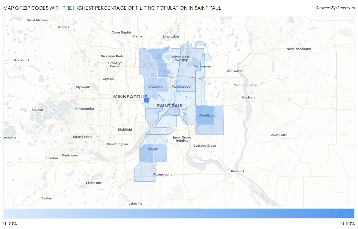 Zip Codes with the Highest Percentage of Filipino Population in Saint Paul Map