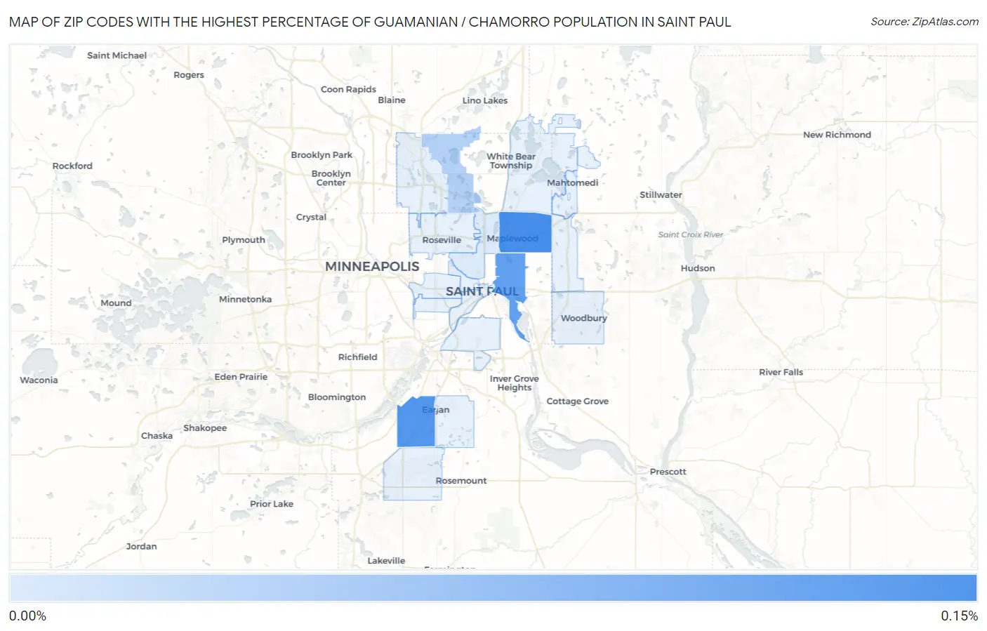 Zip Codes with the Highest Percentage of Guamanian / Chamorro Population in Saint Paul Map
