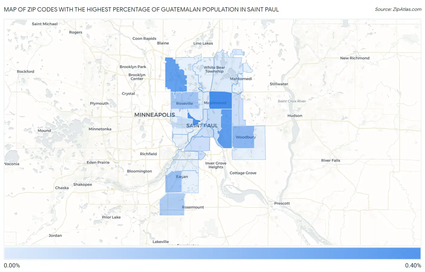 Zip Codes with the Highest Percentage of Guatemalan Population in Saint Paul Map