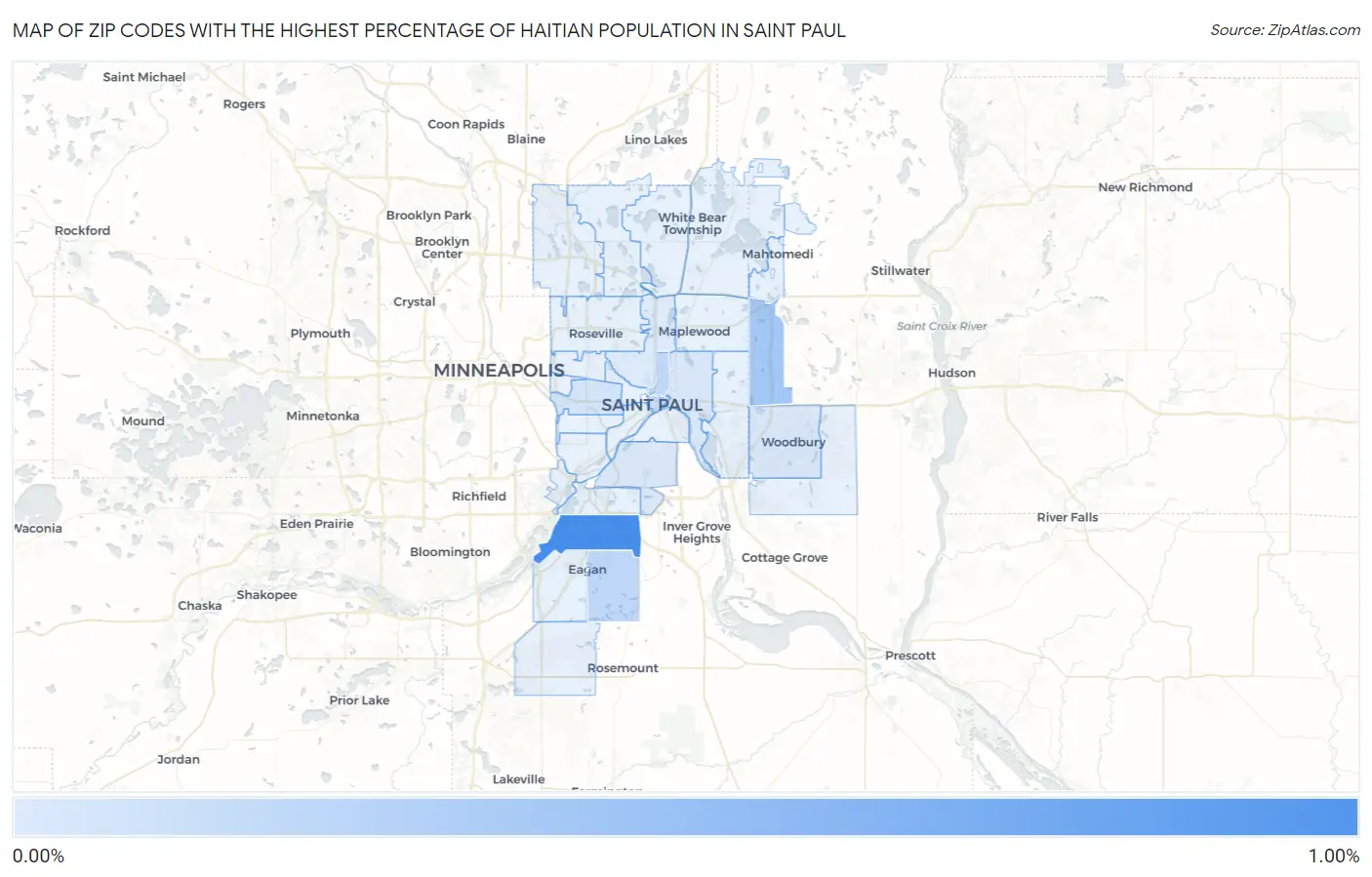 Zip Codes with the Highest Percentage of Haitian Population in Saint Paul Map