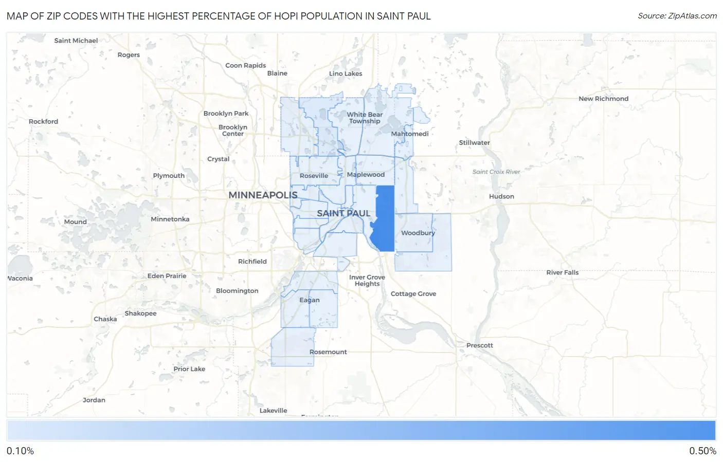Zip Codes with the Highest Percentage of Hopi Population in Saint Paul Map