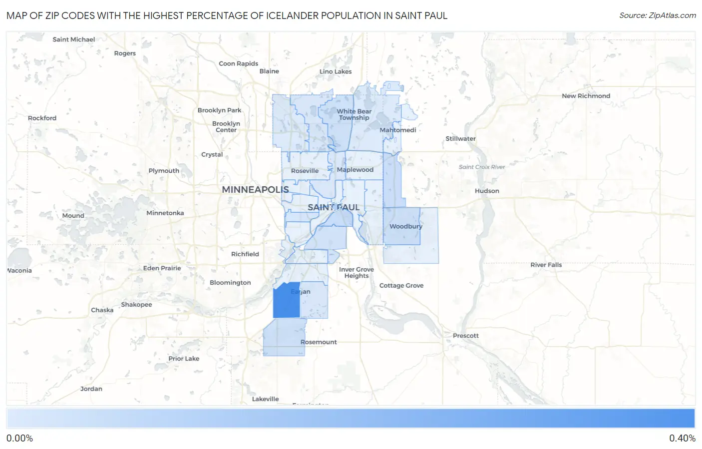 Zip Codes with the Highest Percentage of Icelander Population in Saint Paul Map